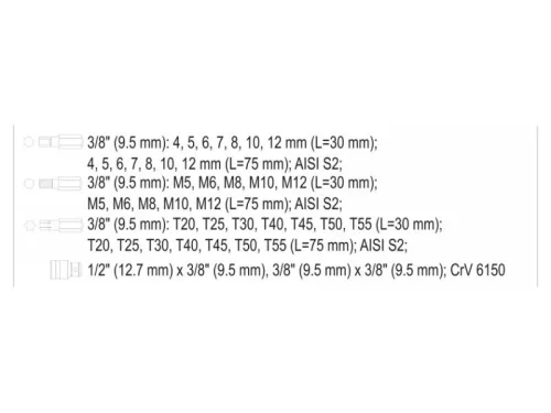 YATO Torx és imbusz bit készlet 40 részes (1/2"-3/8" H4-H12, M5-M12, T20-T55)