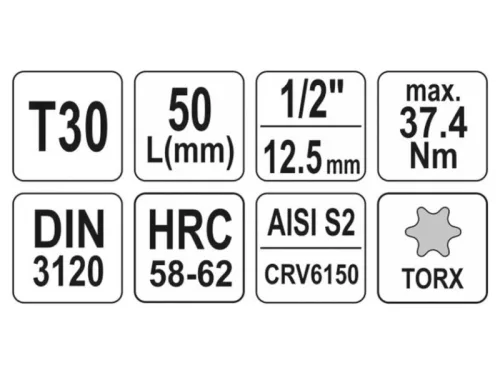 YATO Bit dugókulcs Torx 1/2" T30 CrV