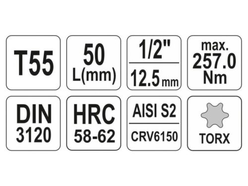 YATO Bit dugókulcs Torx 1/2" T55 CrV