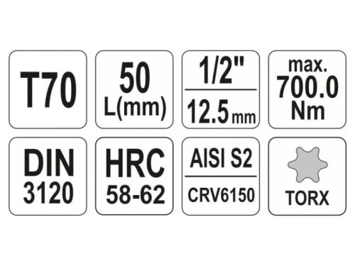 YATO Bit dugókulcs Torx 1/2" T70 CrV