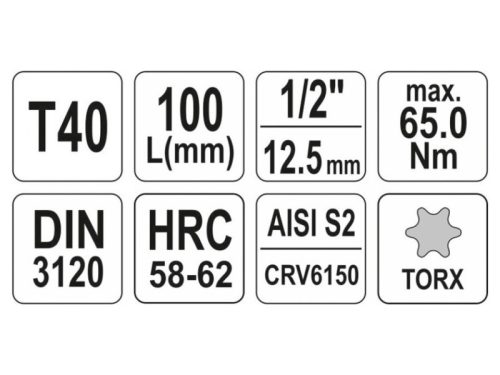 YATO Hosszú bit dugókulcs Torx 1/2" T40 CrV