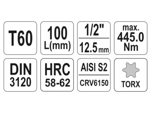 YATO Hosszú bit dugókulcs Torx 1/2" T60 CrV