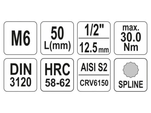 YATO Bit dugókulcs Spline 1/2" M6 CrV