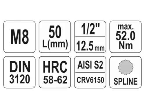 YATO Bit dugókulcs Spline 1/2" M8 CrV