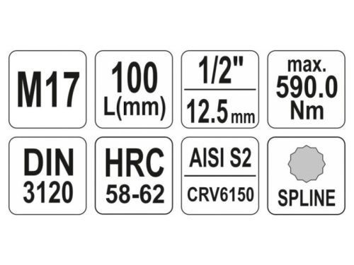 YATO Hosszú bit dugókulcs Spline 1/2" M17 CrV