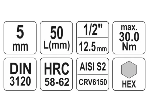 YATO Bit dugókulcs Imbusz 1/2" 5 mm CrV