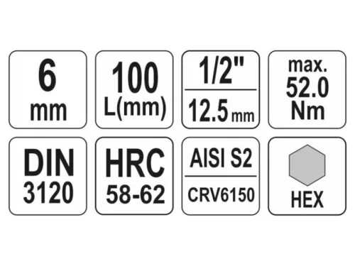 YATO Hosszú bit dugókulcs Imbusz 1/2" 6 mm CrV