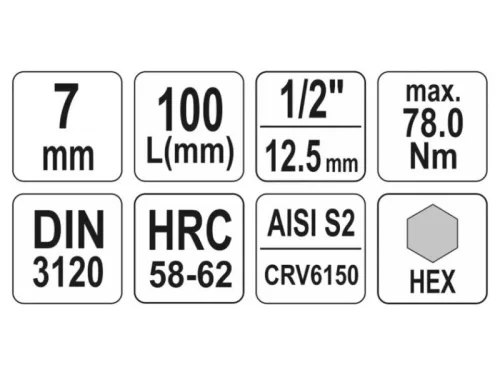 YATO Hosszú bit dugókulcs Imbusz 1/2" 7 mm CrV