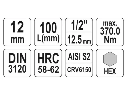 YATO Hosszú bit dugókulcs Imbusz 1/2" 12 mm CrV