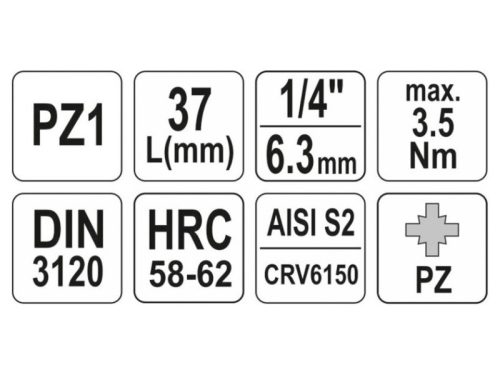 YATO Bit dugókulcs Pozidriv 1/4" PZ1 CrV