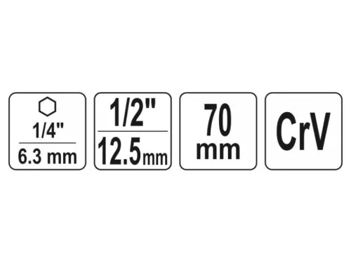 YATO Dugókulcs adapter 1/4" Hex -> 1/2" négyszög CrV