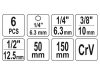 YATO Dugókulcs adapter készlet 6 részes 1/4" Hex -> 1/4", 3/8", 1/2" négyszög CrV