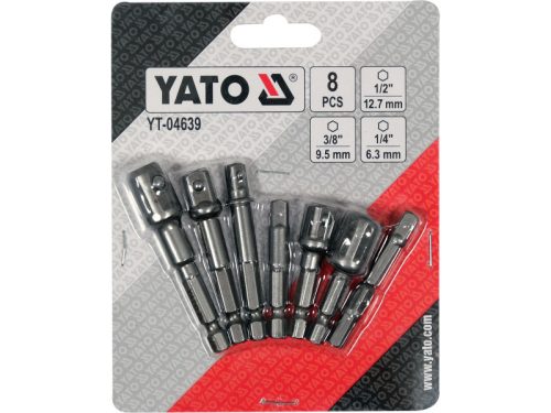 YATO Dugókulcs adapter készlet 8 részes 1/4" Hex -> 1/4", 3/8", 1/2" négyszög CrV