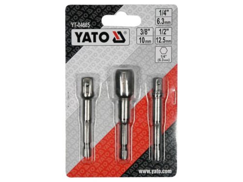 YATO Dugókulcs adapter készlet 3 részes 1/4" Hex -> 1/4", 3/8", 1/2" négyszög