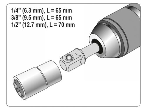 YATO Dugókulcs adapter készlet 3 részes 1/4" Hex -> 1/4", 3/8", 1/2" négyszög