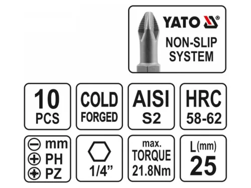 YATO Bithegy készlet 10 részes 25 mm