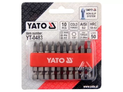 YATO Bithegy készlet 10 részes 50 mm (5-6 mm-PH1-PH2-PZ1-PZ2)