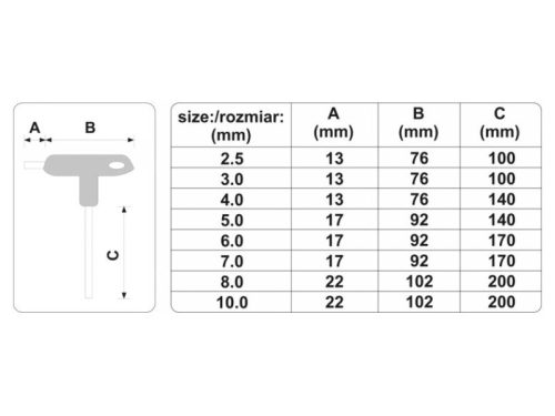 YATO Gömbfejű imbusz T-kulcs készlet 8 részes 2,5-10 mm S2