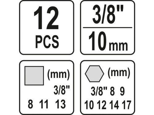 YATO Olajleeresztő kulcs készlet 12 részes 8-13 mm, 8-17 mm 3/8"