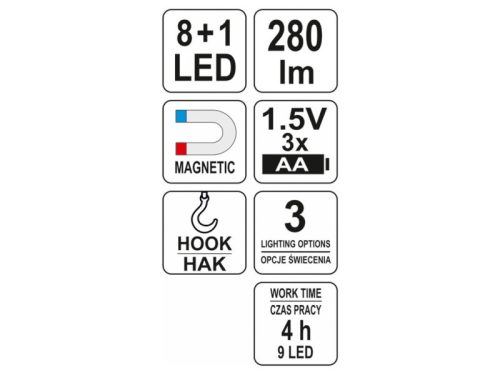 YATO Elemes LED lámpa 8+1 LED