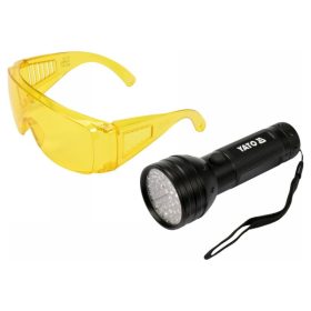 YATO Elemes UV zseblámpa + szemüveg 3 x AA