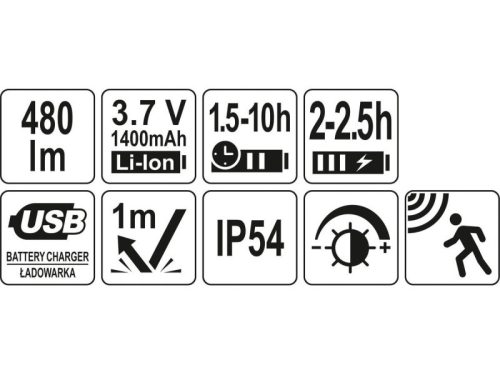 YATO Akkus LED fejlámpa 480 lm mozgásérzékelős