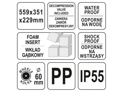 YATO Kerekes szerszámkoffer habszivacs betéttel 569 x 351 x 229 mm