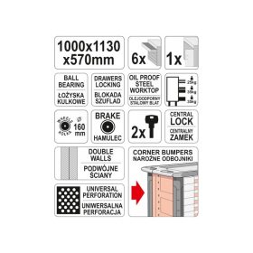 YATO Üres szerszámkocsi 6 fiók + 1 szekrény