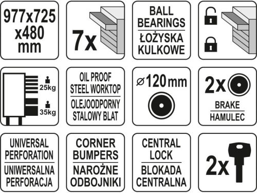 YATO Üres szerszámkocsi 7 fiókos
