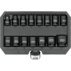   YATO Gépi dugókulcs készlet 1/2" 15 részes 10-27 mm 3/8" x 1/2" adapterrel
