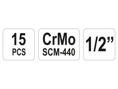 YATO Gépi hosszú dugókulcs készlet 15 részes 1/2" 10-32 mm CrMo