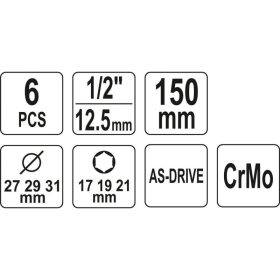   YATO Alufelni dugókulcs készlet 6 részes 1/2" 17/19/21 mm CrMo