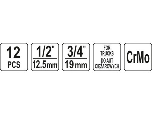 YATO Gépi hosszú bit dugókulcs készlet 12 részes Torx és Imbusz 1/2", 3/4" kamionos CrMo