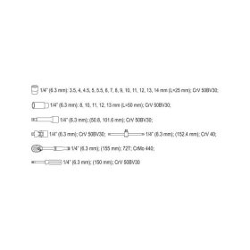 YATO Dugókulcs készlet 25 részes 1/4" 3,5-14 mm CrV