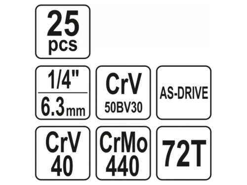 YATO Dugókulcs készlet 25 részes 1/4" 3,5-14 mm CrV