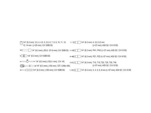 YATO Dugókulcs készlet 38 részes 1/4" 3,5-14 mm CrV