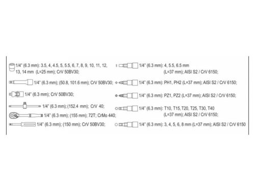 YATO Dugókulcs készlet 38 részes 1/4" 3,5-14 mm CrV