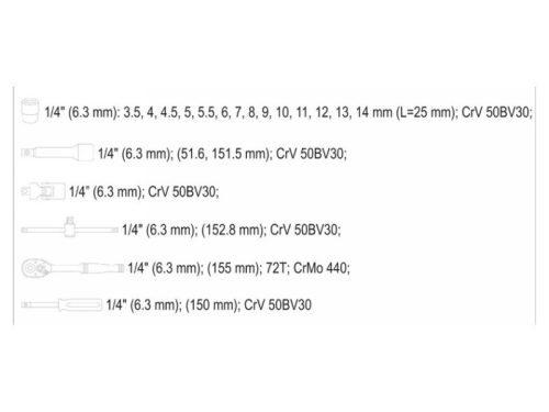 YATO Dugókulcs készlet 20 részes 1/4" 3,5-14 mm CrV