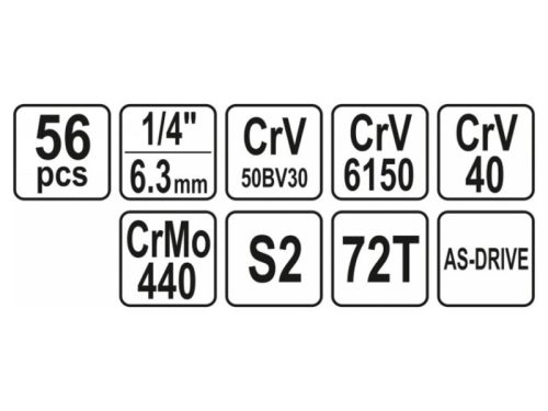 YATO Dugókulcs készlet 56 részes 1/4" 4-13 mm CrV