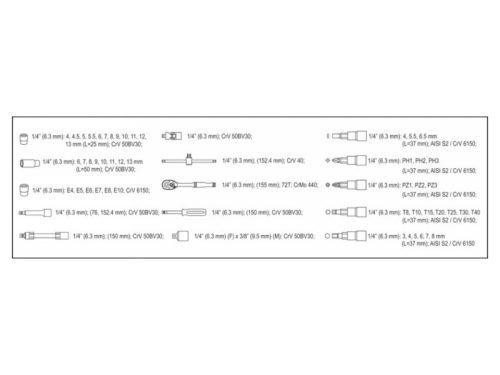 YATO Dugókulcs készlet 56 részes 1/4" 4-13 mm CrV
