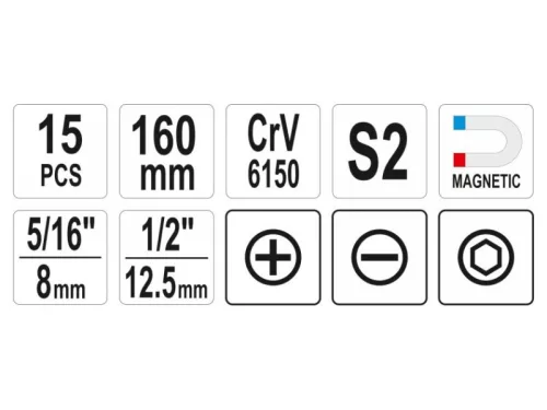 YATO Kézi ütvecsavarozó készlet 15 részes mágneses