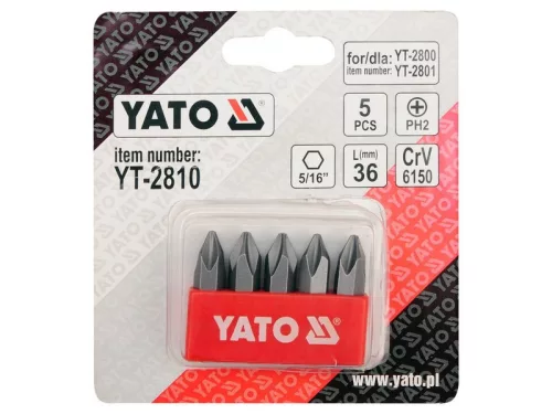 YATO Bithegy készlet 5 részes PH2 36 mm (YT-2800, YT-2801 behajtóhoz) CrV