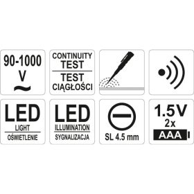   YATO Fáziskereső érintésmentes mérés 90-1000 V-ig szigetelt