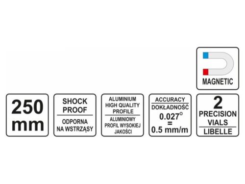 YATO Trapéz vízmérték 2 libella 250 mm