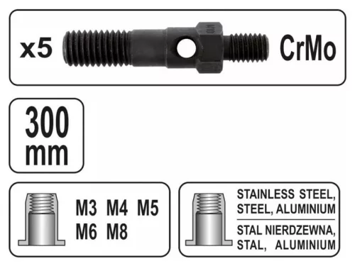 YATO Szegecsanyahúzó karos M3, M4, M5, M6, M8 300 mm