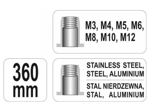 YATO Szegecsanyahúzó M3-M12 360 mm