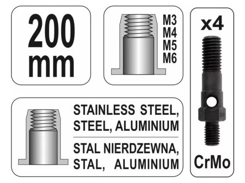 YATO Kézi szegecsanyahúzó M3-M6 200 mm