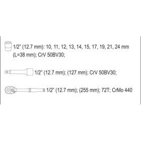 YATO Dugókulcs készlet 12 részes 1/2" 10-24 mm CrV