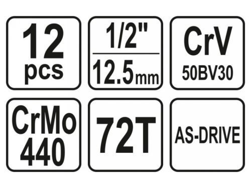 YATO Dugókulcs készlet 12 részes 1/2" 10-24 mm CrV