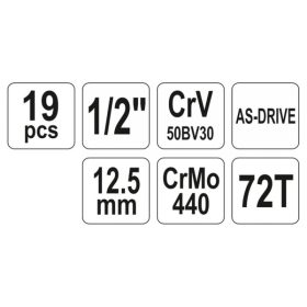 YATO Dugókulcs készlet 19 részes 1/2" 8-32 mm CrV